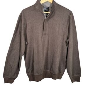 Cremieux Pullover Sweater Men’s Size Medium Quarter-Zip Brown Elbow Patches